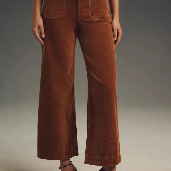 The Colette Cropped Bronze Wide-Leg Pants Maeve Corduroy Anthropologie  25 NEW! - Picture 2 of 6